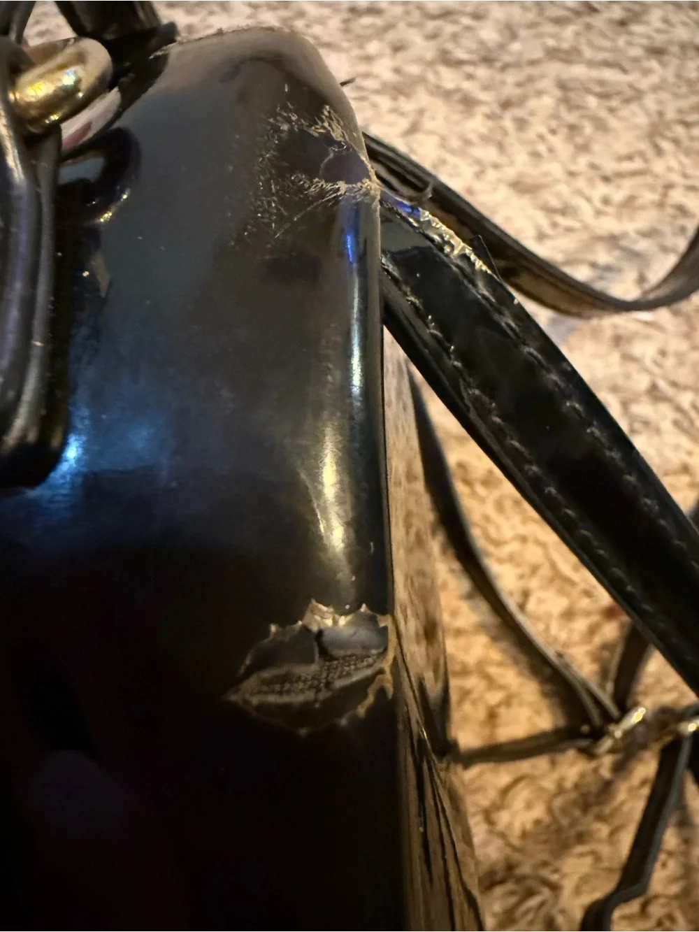 Tommy Hilfiger- Black Patent Mini Crossbody Backpack with Gold Logo